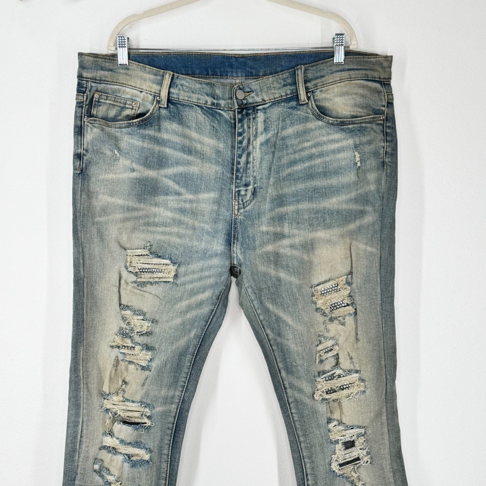 MNML Distressed Grunge Rhinestone Skinny Jeans Men’s Size 40 - Picture 3 of 12